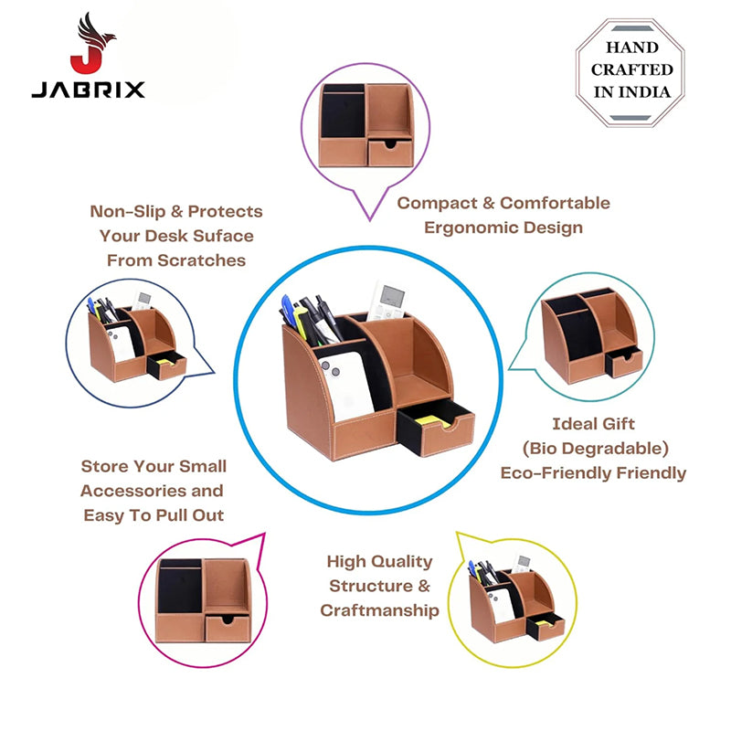 Sorrell Faux Leather Desk Organiser - Light Brown media 5