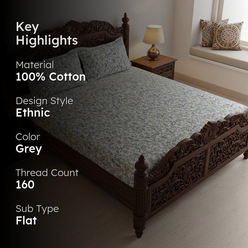 Rigavo Floral Cotton Bedsheet (Pale Yellow) - 160 TC media 2