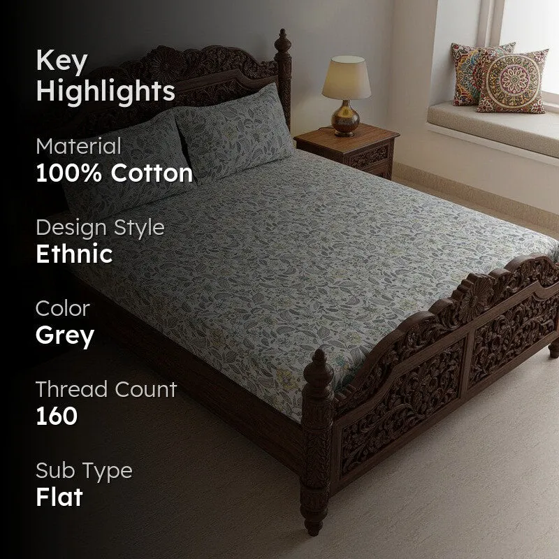 Rigavo Floral Cotton Bedsheet (Pale Yellow) - 160 TC media 2
