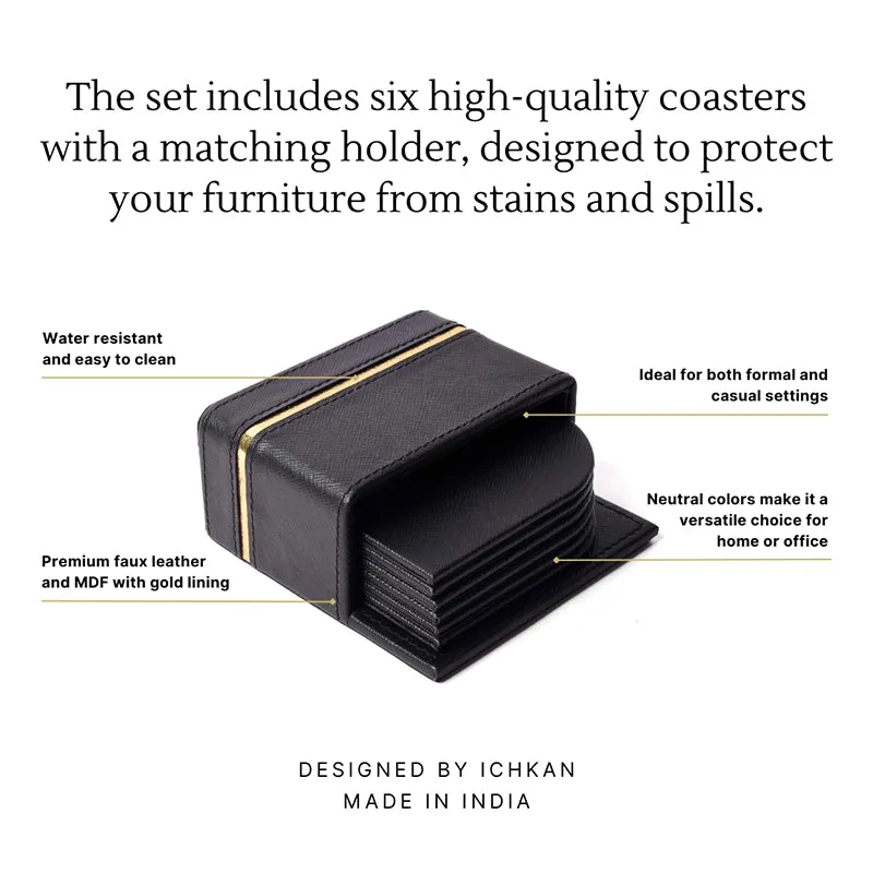 Ceastra Faux Leather Coaster (Black) - Seven Piece Set media 7