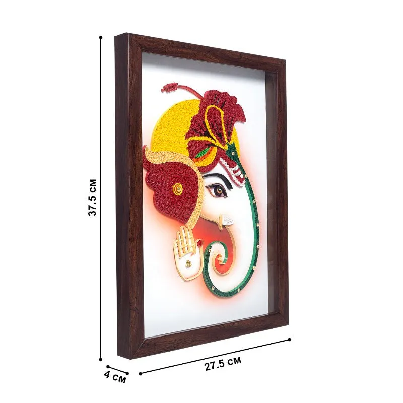 Side view of the framed Ganesha wall art showing its rectangular depth