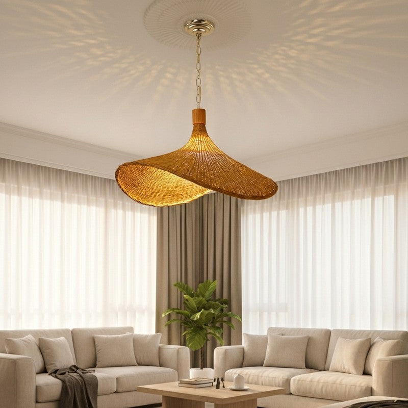 Sunhat Weave Bamboo Cane Ceiling Lamp media 4
