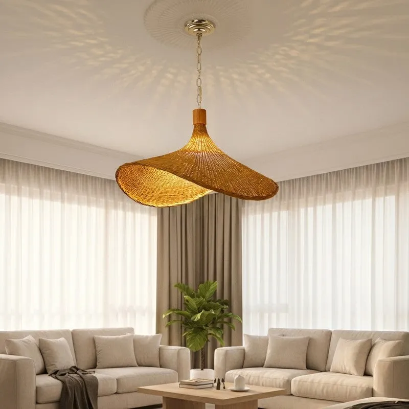 Sunhat Weave Bamboo Cane Ceiling Lamp media 4