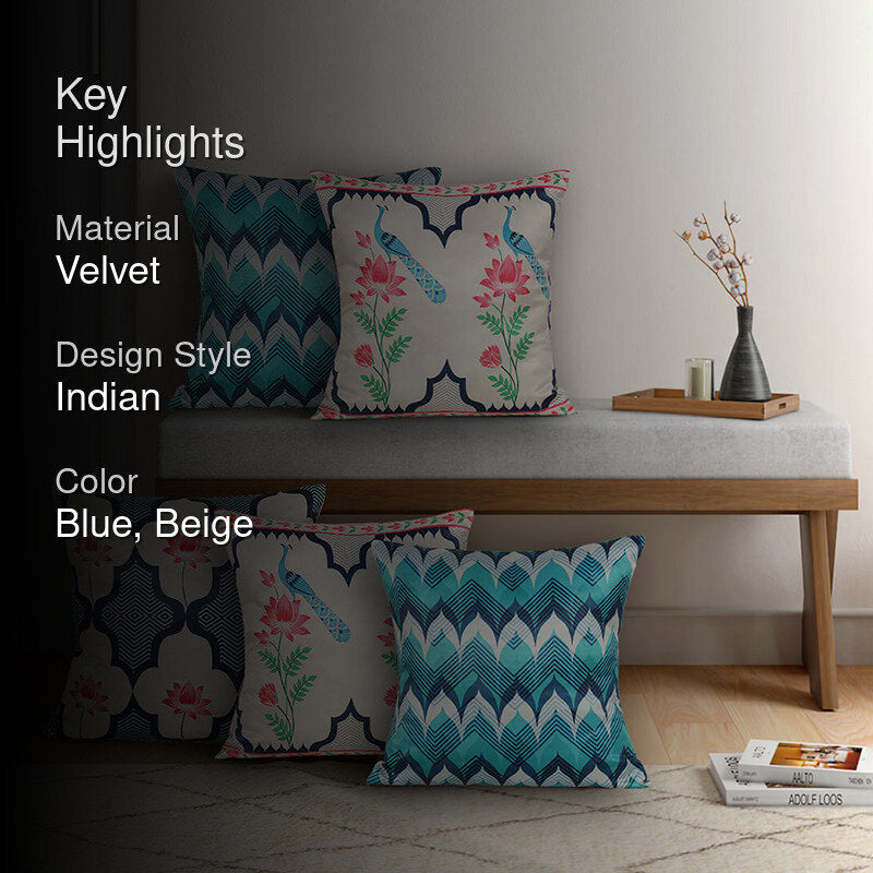 India Circus Midnight Mayhem Printed Velvet Cushion Cover - Set Of Five media 2