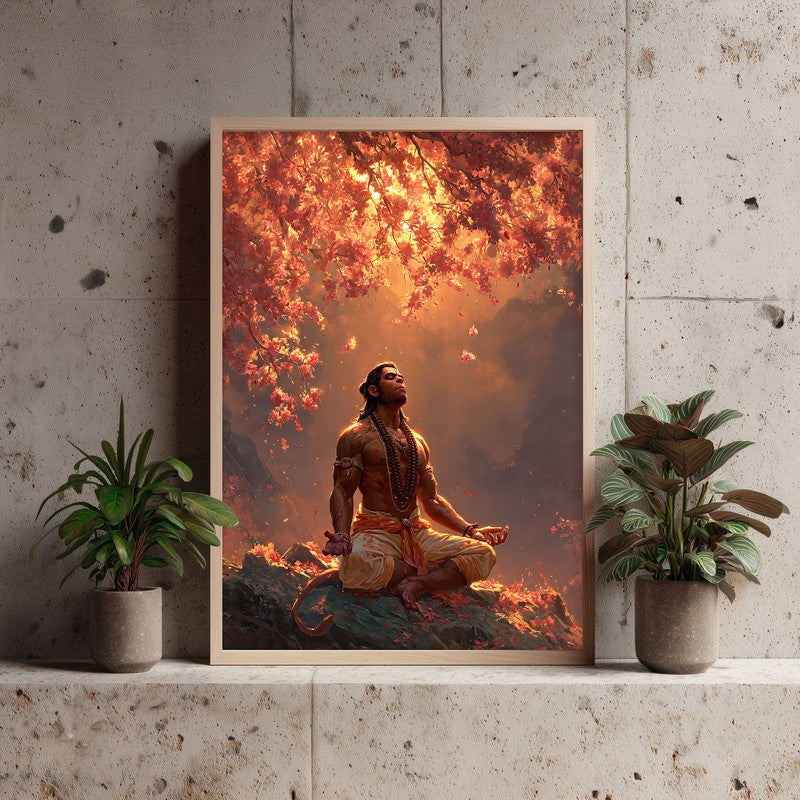 Sri Hanuman Meditating I Archival Paper Wall Art - Natural Brown Frame media 4
