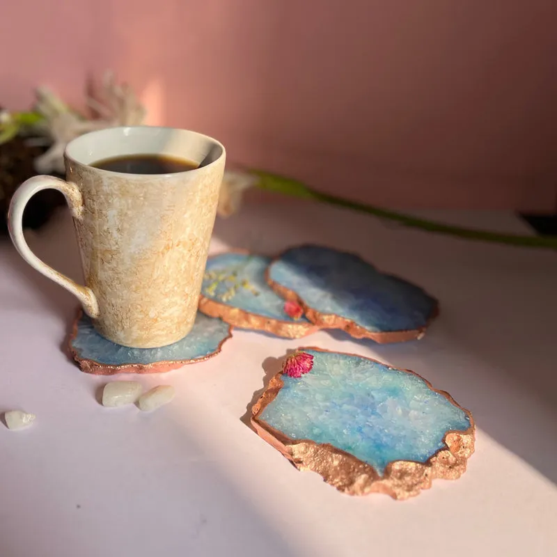 Suzzaine Handcrafted Crystal Agate Coaster (Blue) - Set Of Four media 5