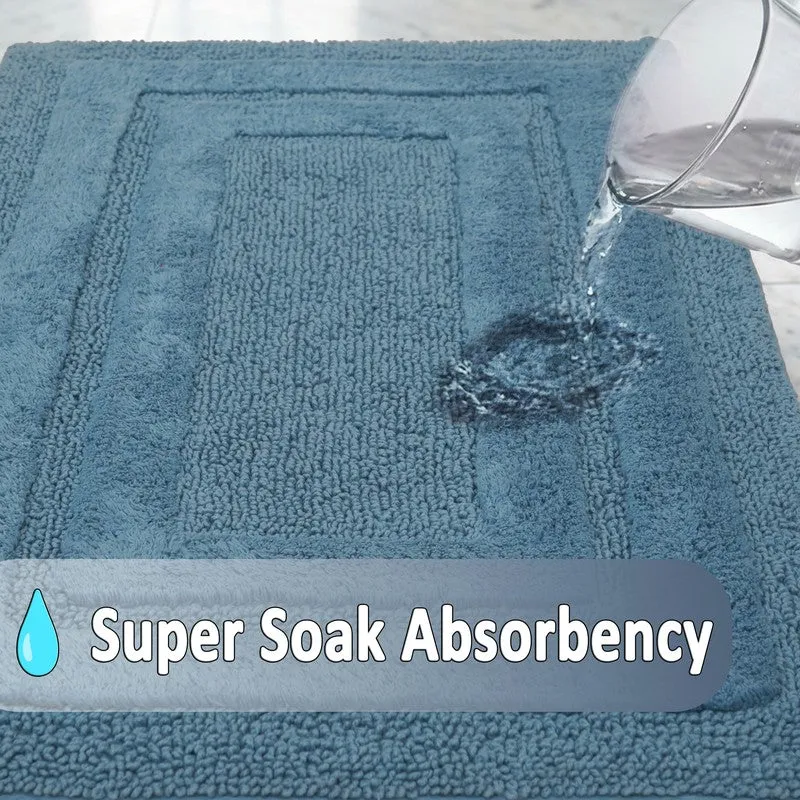 Close-up of a light blue textured rug with water poured on the surface