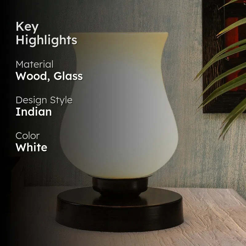 Astris Glass Wooden Table Lamp - White media 2