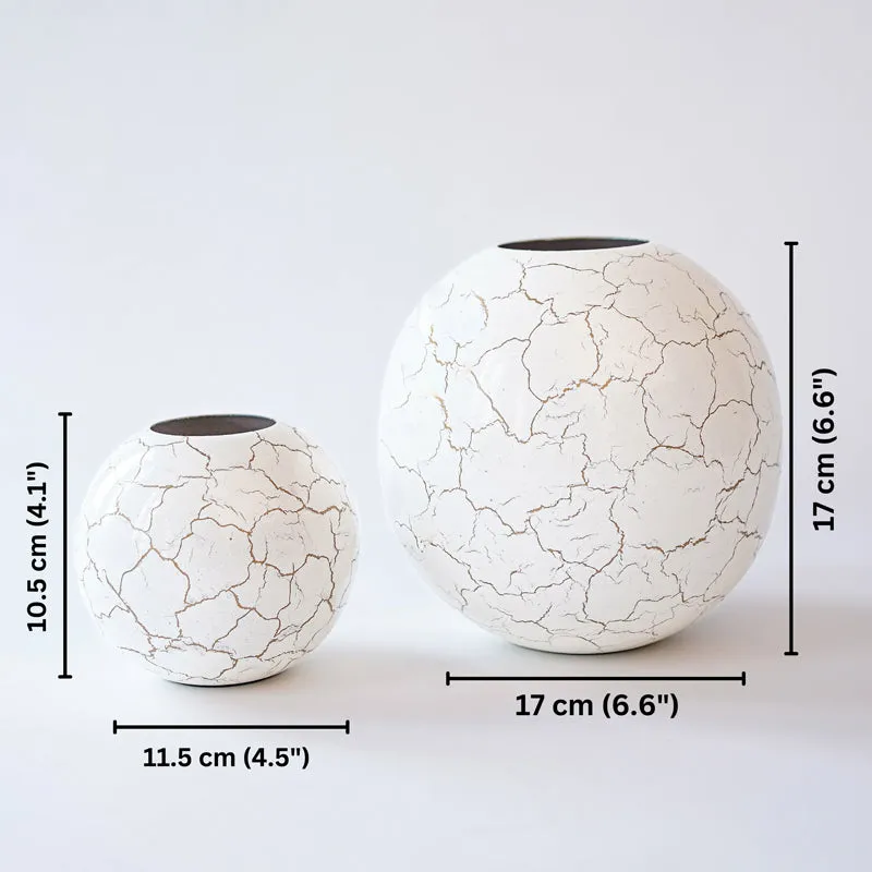 Manva Crackled Ball Vase (White) - Set Of Two media 5