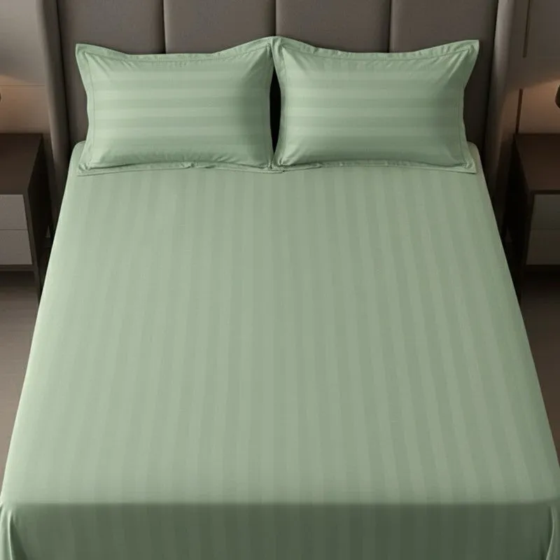 Elias Striped Cotton Bedsheet (400 TC) - Green media 4