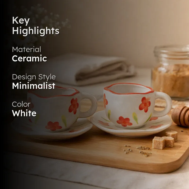 Floral Ceramic Coffee Mug (290 mL Each) - Four Piece Set media 2