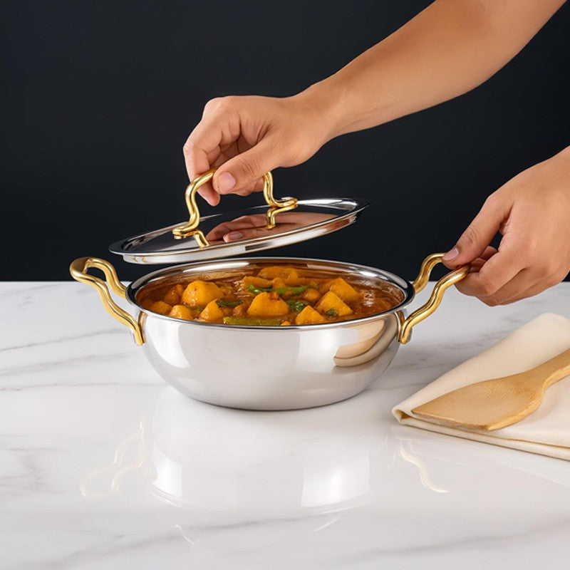 Solara Stainless Steel Kadhai With Lid - 2300 mL/7.2 Inch media 8