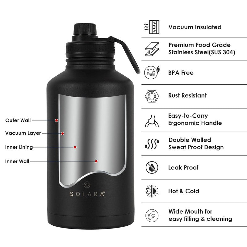 Solara Insulated Stainless Steel Bottle (2000 mL) - Black media 4