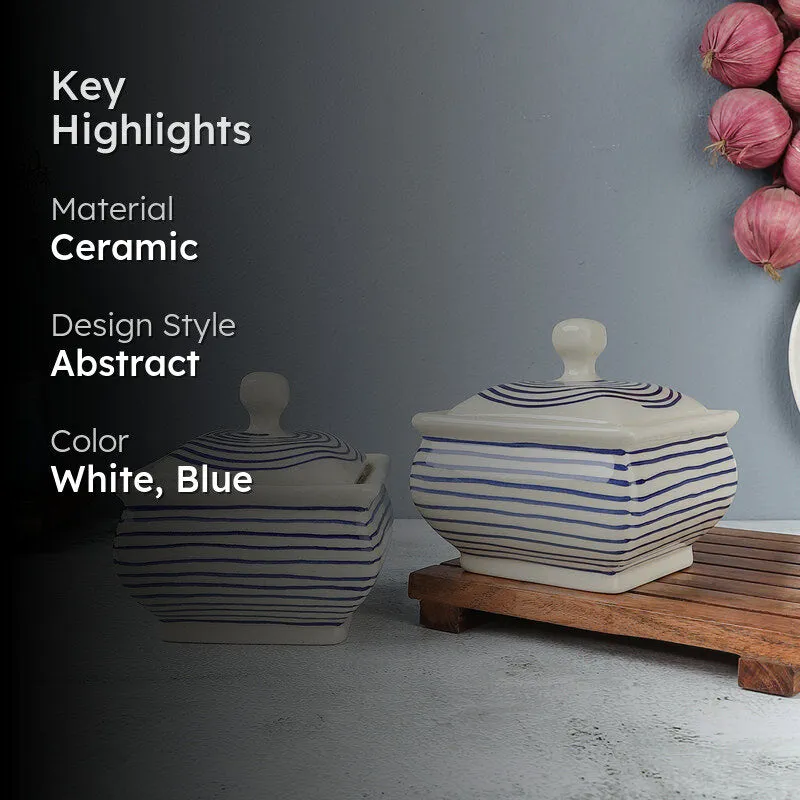 Tiare Handcrafted Jar (Blue & White/200 mL) - Set Of Two media 2