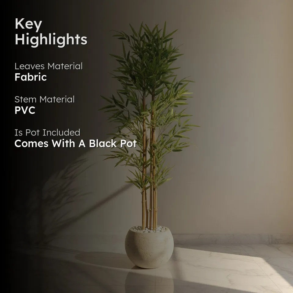 Artificial Bamboo Plant With Black Fiber Pot - 4.9 Feet media 2