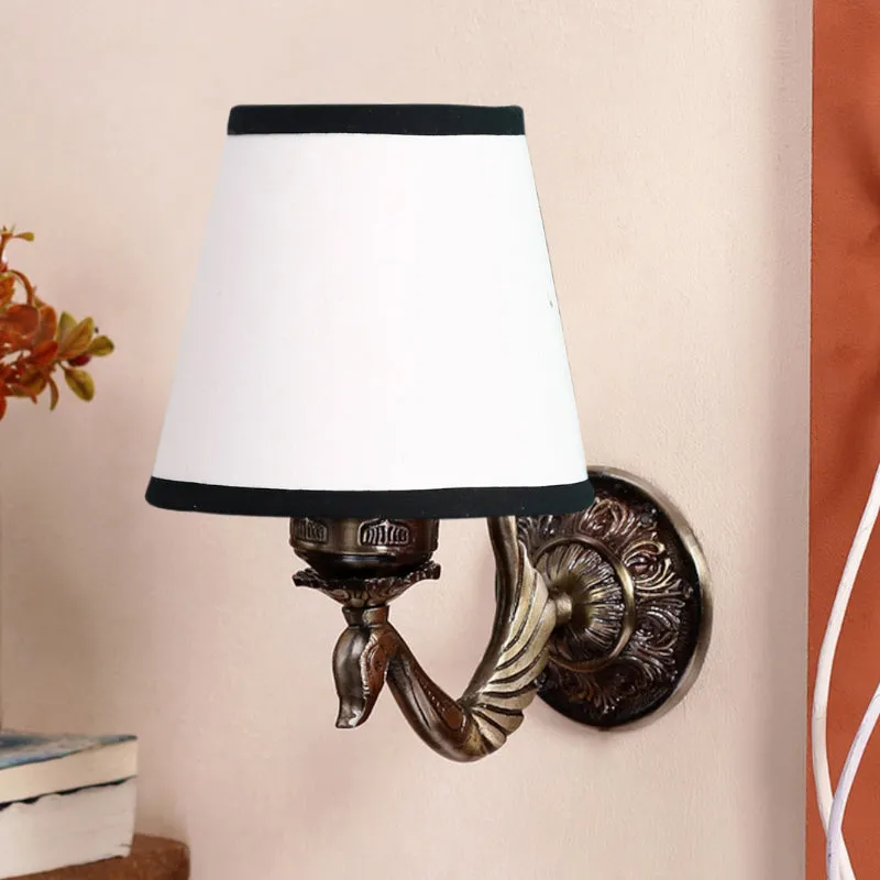 Amro Retro Conical Fabric & Metal Wall Lamp - White & Black media 3