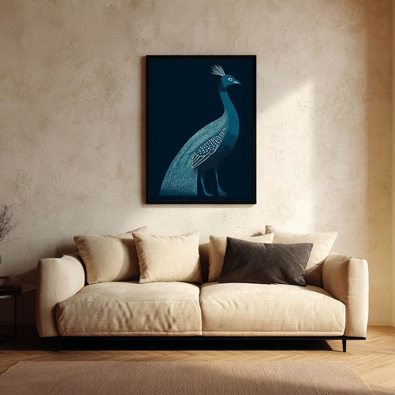 Peaceful Peacock Folk Art Canvas Wall Painting With Black Frame