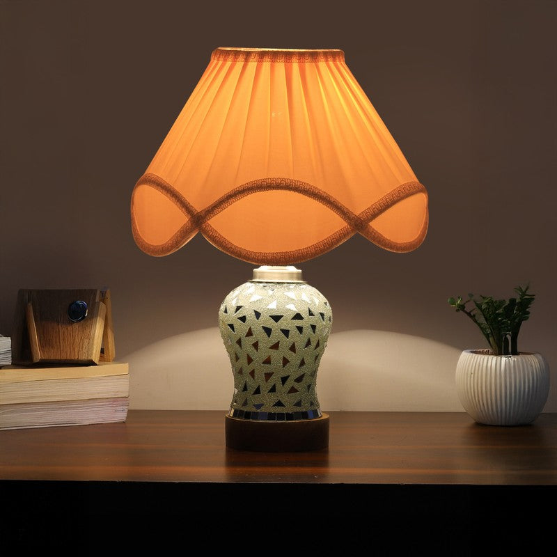 Liora Arc Pleated Wooden Table Lamp - Multicolor