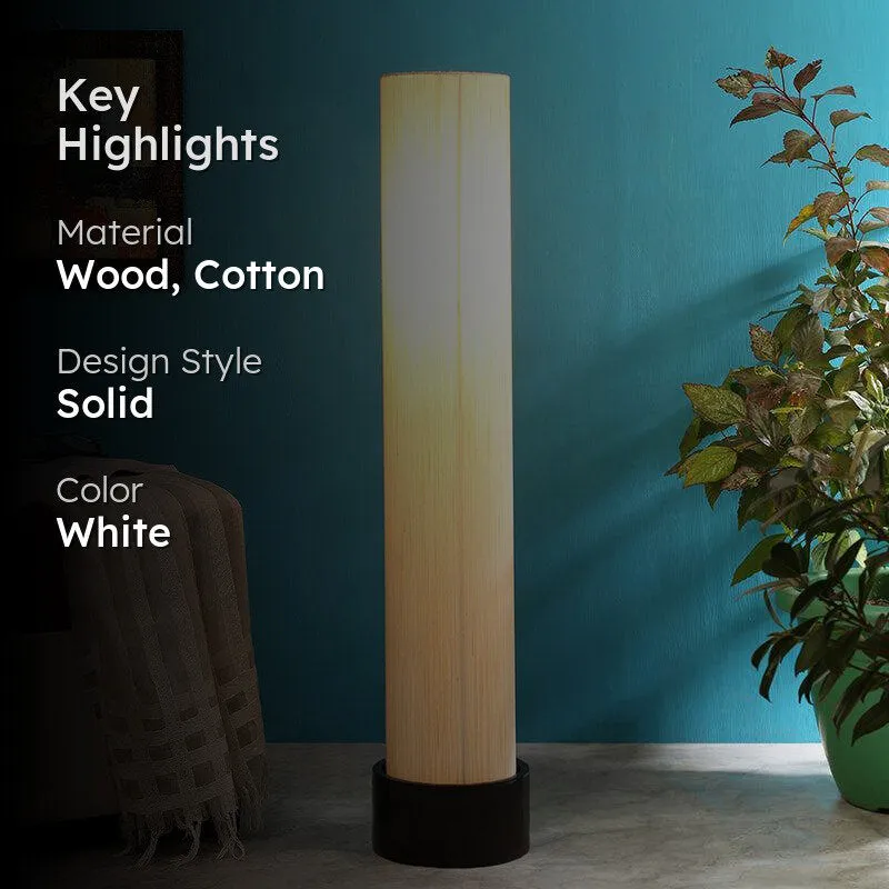 Neila Wooden Tower Floor Lamp With Khadi Shade - Off-White media 2