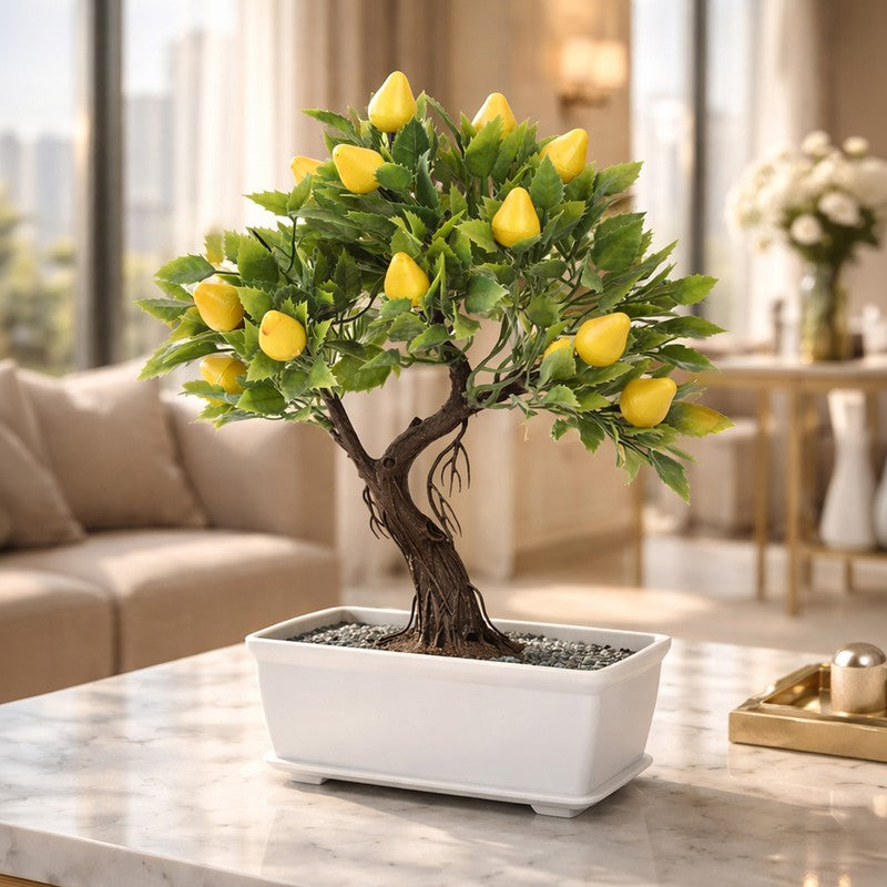 Leafora Lemon Artificial Plant With Plastic Pot(Yellow) - 0.8 Feet