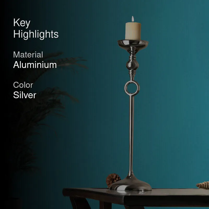 Luna Pillar Candle Holder (Silver) - Large media 2