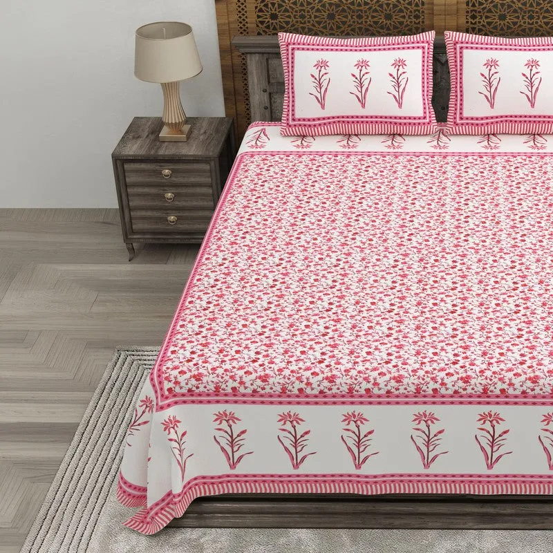 Vinea Cotton Bedsheet (Pink,White) - 240 TC media 3
