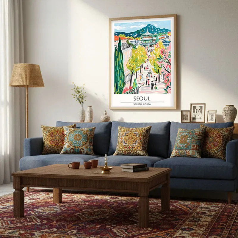 Vintage Seoul Framed Canvas Archival Canvas Wall Painting - Natural Brown Frame media 4