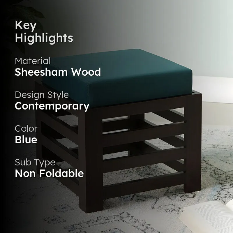 Virox Sheesham Wooden Bench with Stool (Blue) - Two Piece Set media 2