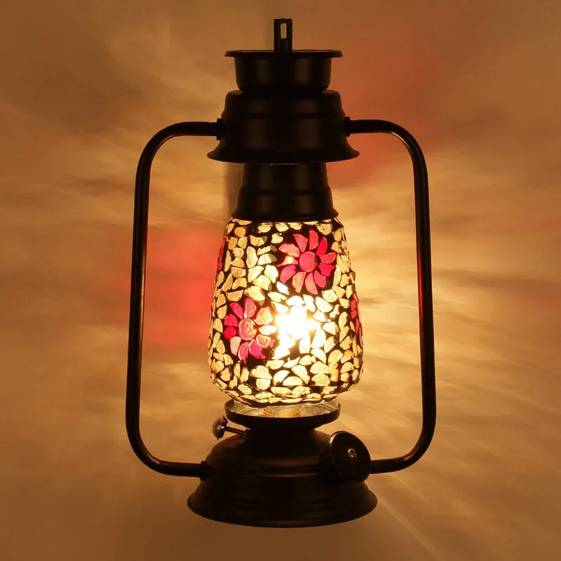 Phoolkari Mosaic Lantern Iron Wall Lamp - Black media 4