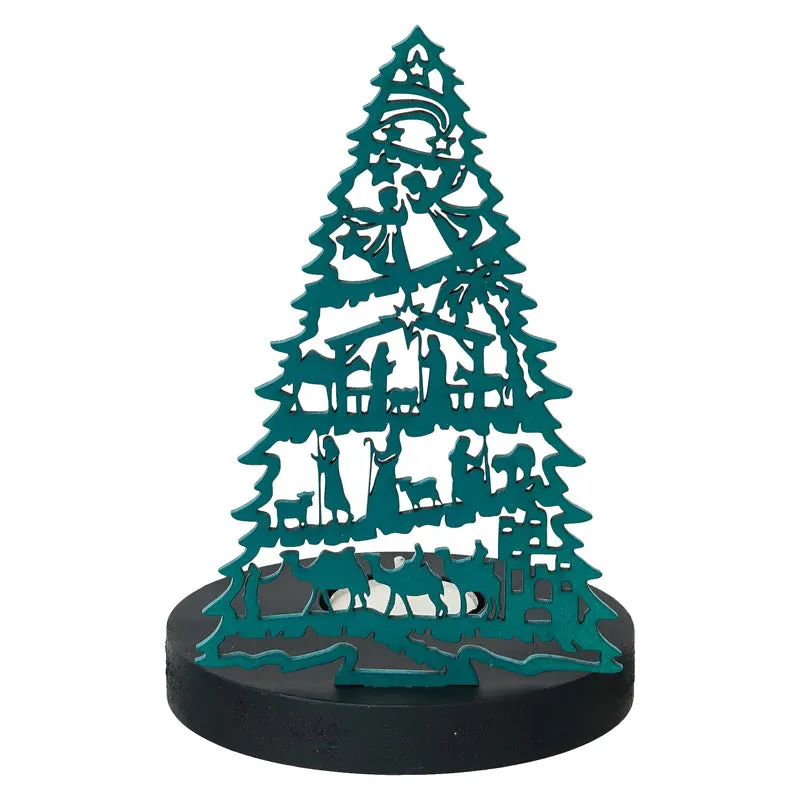 Manger & Tree Wood Christmas Tea Light Holder - Green media 7