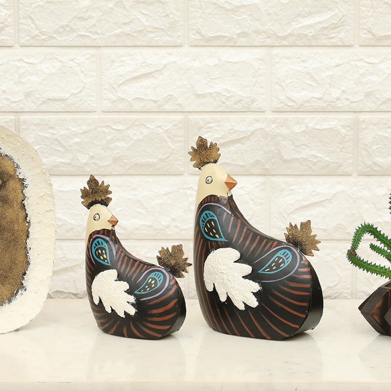 Pouleto Ceramic & Metal Showpiece - Set Of Two