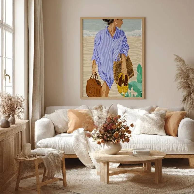 Caleya Travel Illustration Canvas Wall Painting With Brown Frame media 1