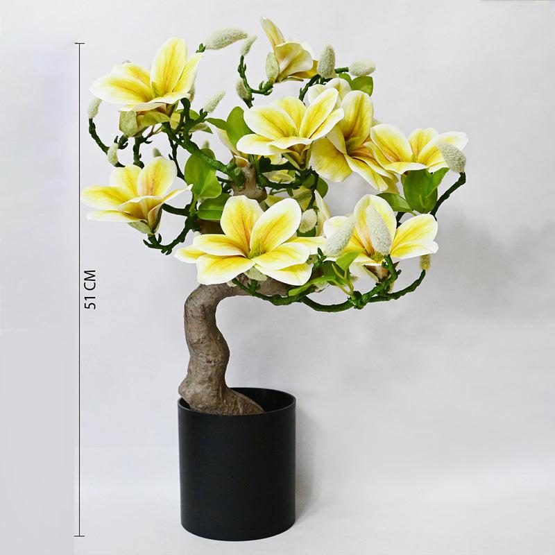 Magnira Artificial Magnolia Tree With Black Plastic Pot (White & Yellow) - 50 cm media 6