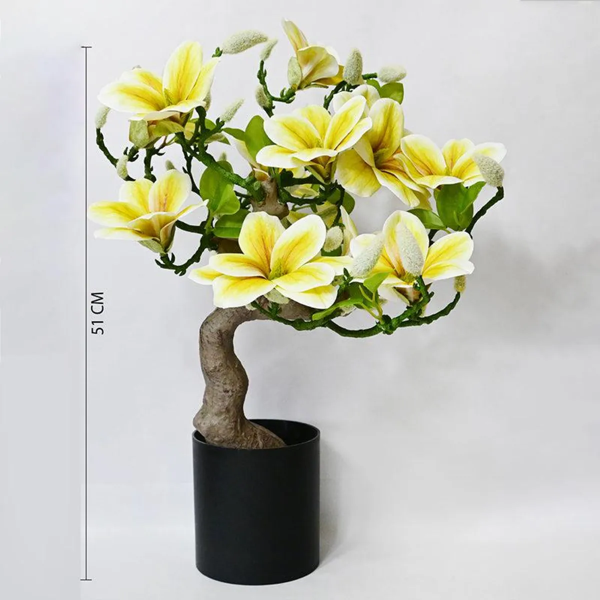 Artificial magnolia tree shown beside a 51 cm height marker