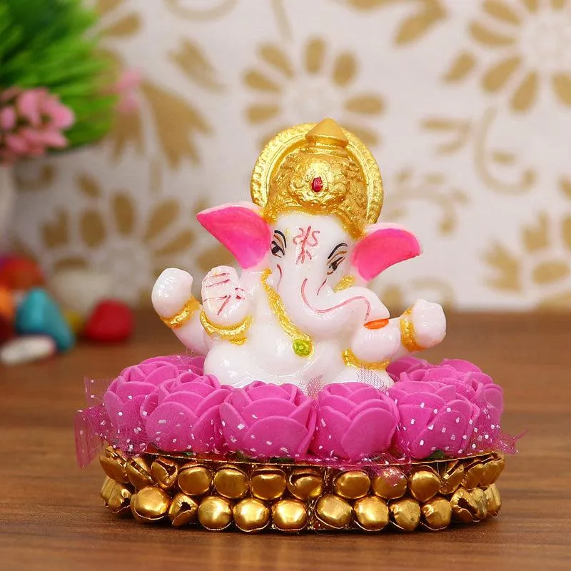 Lord Vinayak Pooja Tealight Candle Holder - Pink media 1