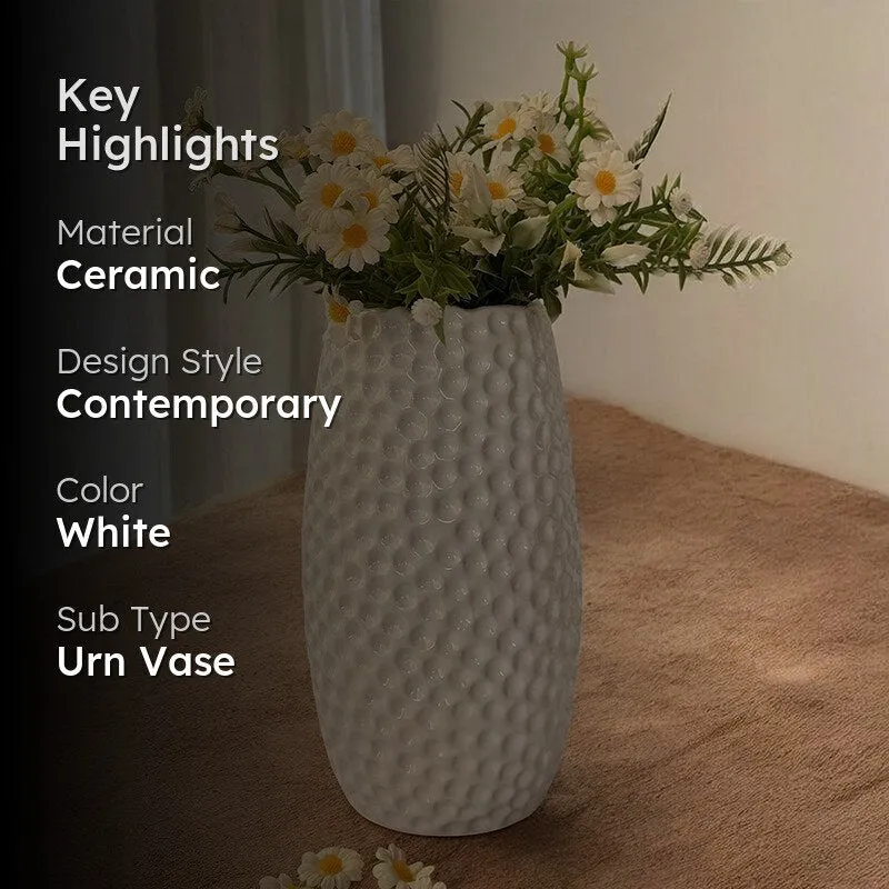 Rain Ridge Textured Ceramic Vase (White) - Medium media 2