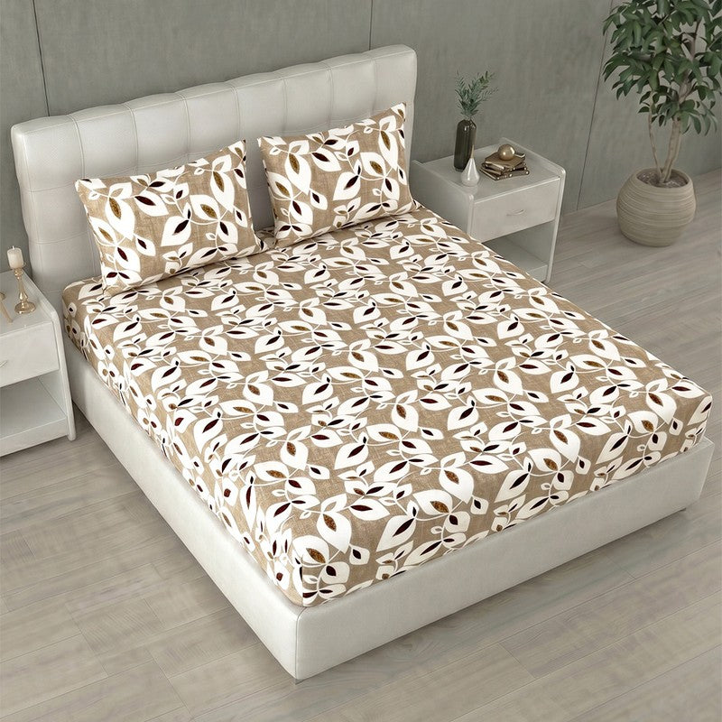 Blissy Printed Pure Cotton Bedsheet (Beige) - 144 TC - King