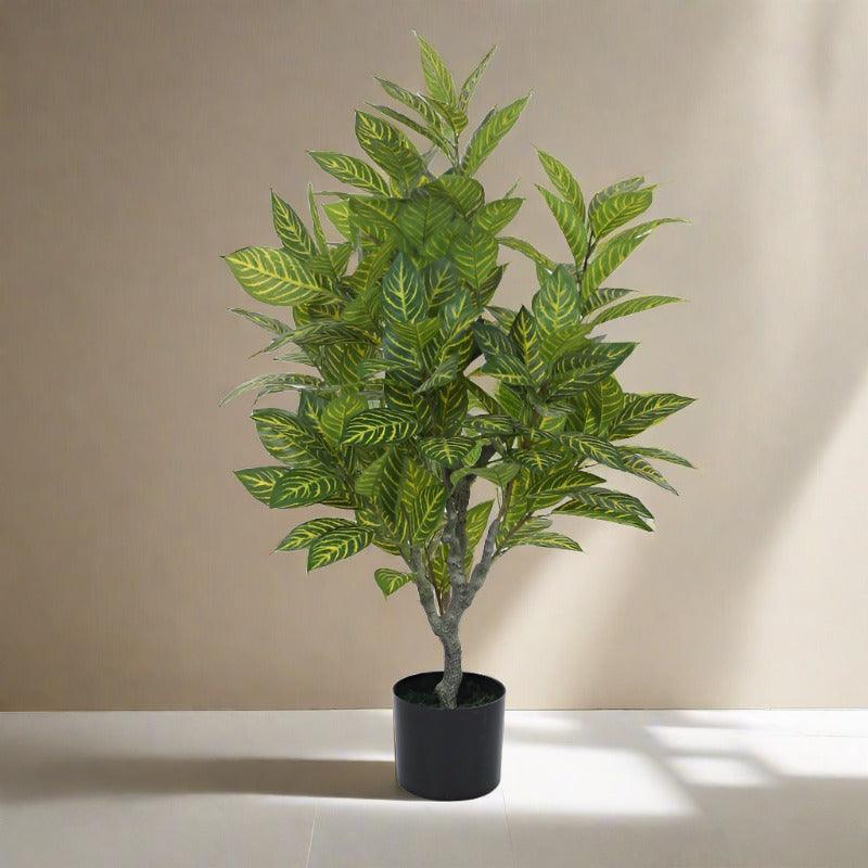 Faux Yellow Zebra Plant With Black Plastic Pot - 3.94 ft media 4
