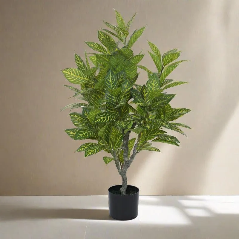 Faux Yellow Zebra Plant With Black Plastic Pot - 3.94 ft media 4