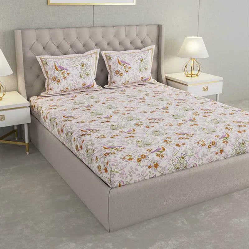 Radhika Printed Cotton Bedsheet (White) - 240 TC media 1