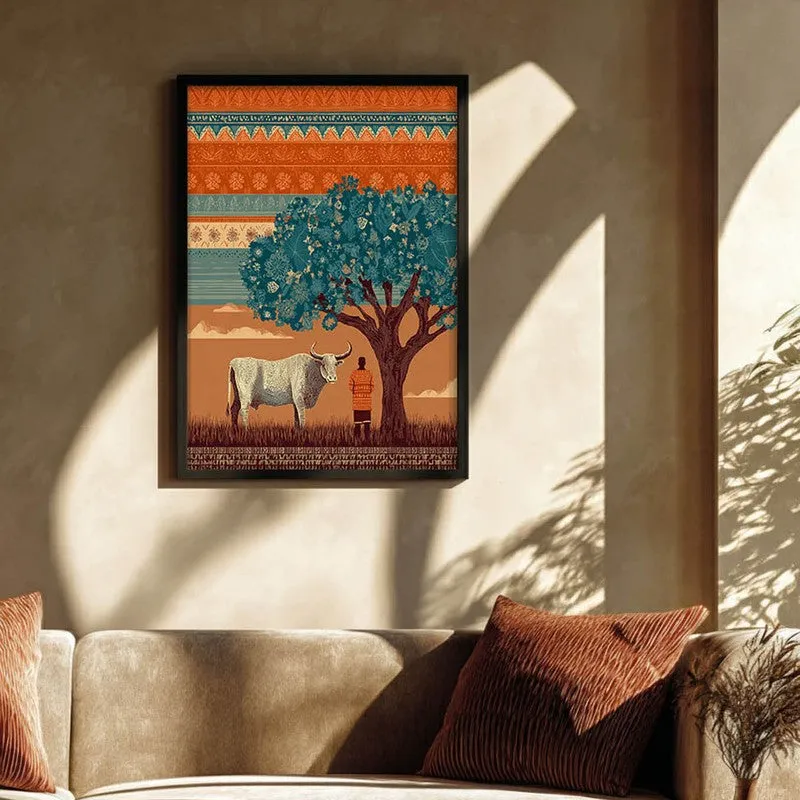 Kamadhenu Canvas Wall Painting With Black Frame media 5