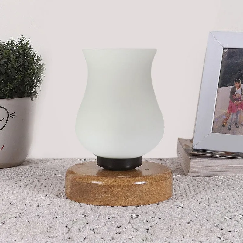 Gleamir Glass Table Lamp With Wooden Base - White media 4