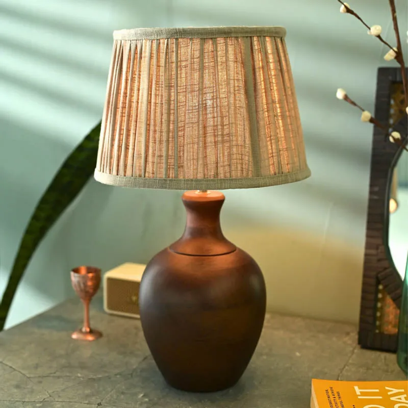 Astio Pleated Wooden Table Lamp - Brown,Beige media 5