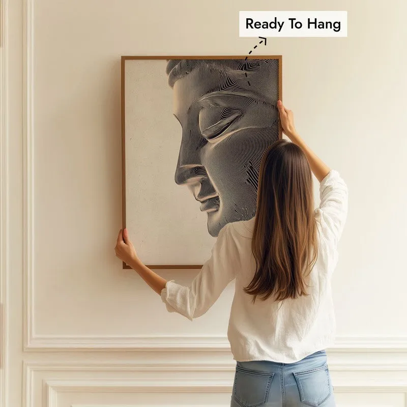 Stone Silence Buddha Wall Painting With Brown Frame media 5