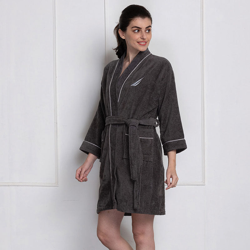 Nautica His & Hers Cashmere Dreams Cotton Bath Robe (Dark Grey) - Set Of Two media 3