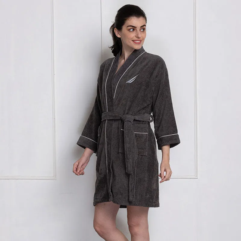 Nautica His & Hers Cashmere Dreams Cotton Bath Robe (Dark Grey) - Set Of Two media 3