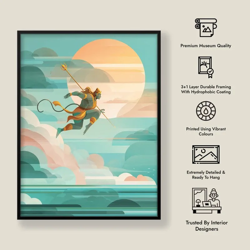 Powerful Hanuman Ji Flying Scene Archival Paper Wall Art media 8