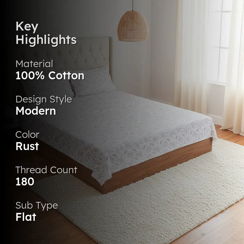 Peila Floral Cotton Bedsheet (Rust) - 180 TC media 2