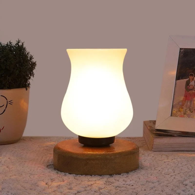 Gleamir Glass Table Lamp With Wooden Base - White media 3