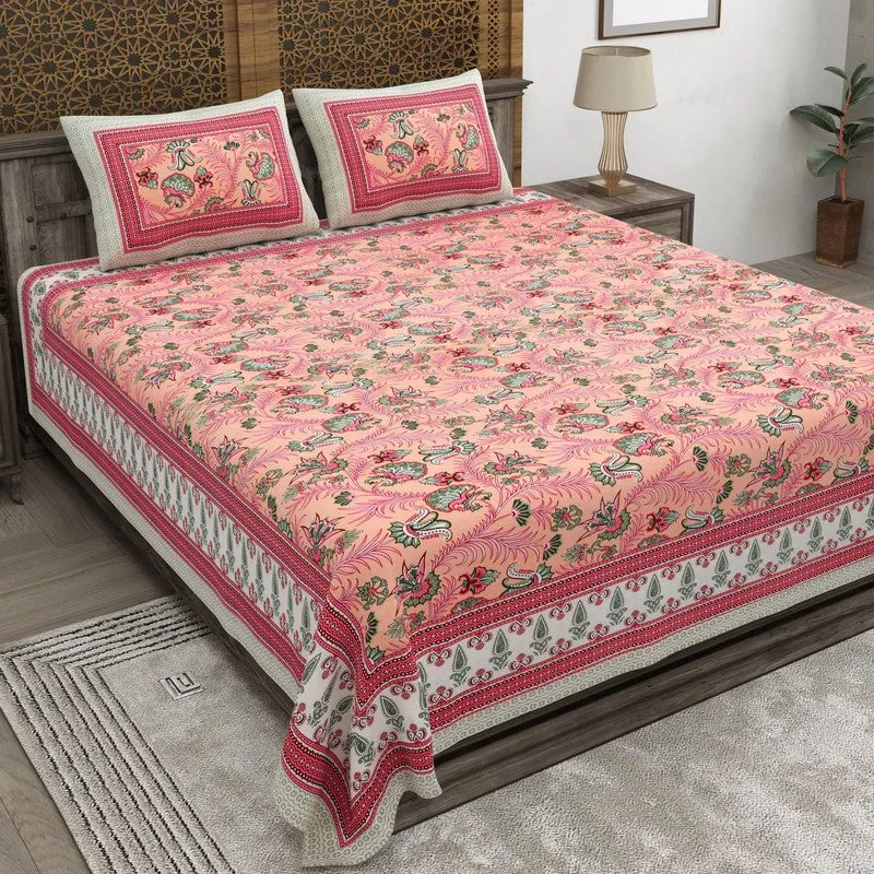 Bloomet Cotton Bedsheet (Pink,Green) - 240 TC media 1